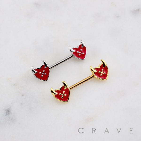 X DEVIL LOVE HEART 316L SURGICAL STEEL NIPPLE RING X DEVIL LOVE HEART 316L SURGICAL STEEL NIPPLE RING